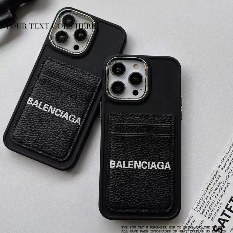 Balenciaga バレンシアガ ハイブランド iPhone 14 Pro max/14 Pro/14ケース かわいい カード入れ レザー製 モノグラム黒色