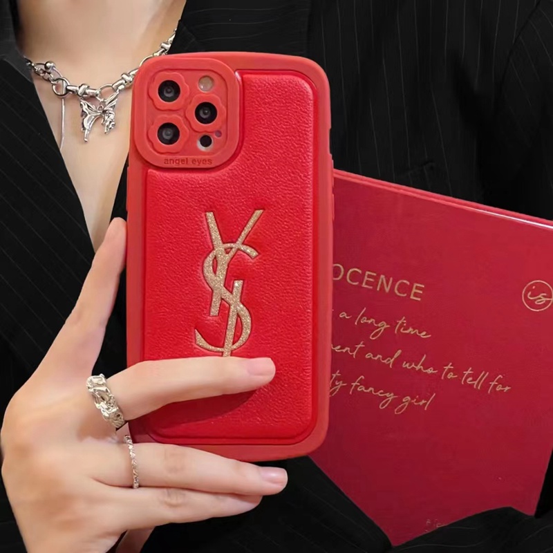 シャネル サンローラン iphone14pro max plusケース キラキラ赤色ブランド革モノグラム Yves Saint Laurentアイフォン14男女