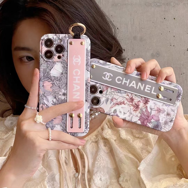 Chanelハイブランド シャネル iPhone14/14 Pro/14 Pro Maxケース 安い ハンドバンド付 リング付き 花柄 スタンド機能 落下防止