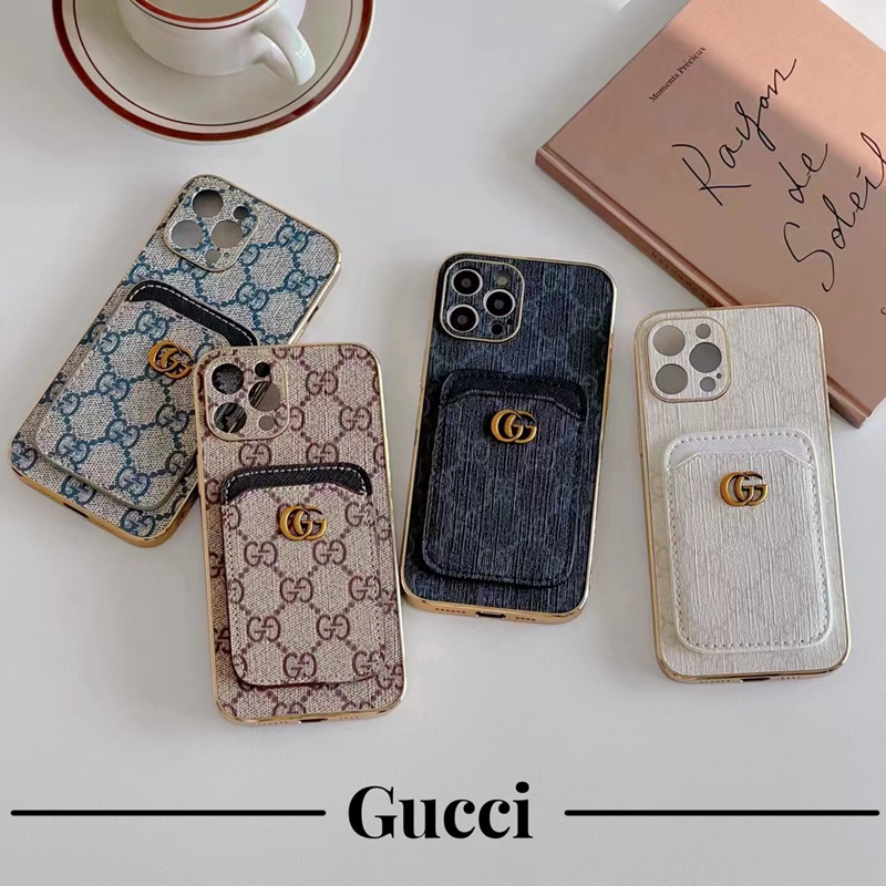 Gucci ブランド iphone14/14Pro/14Pro max/14Plusケース 韓国風 グッチ カード入れ レザー製バッグ モノグラム