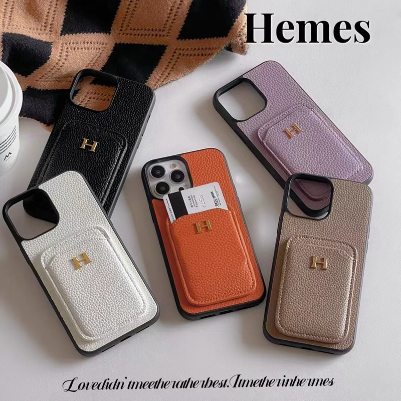 エルメス Hermes ハイブランド iphone14/14 Pro/14 Pro max/14 Plusケース モノグラム カード収納 レザー製