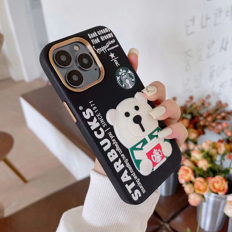 LV/ルイヴィトン Starbucks/スターバックス コラボ ブランド iphone 14/14 pro/14 pro maxケース 芸能人 シリコン 個性 白熊