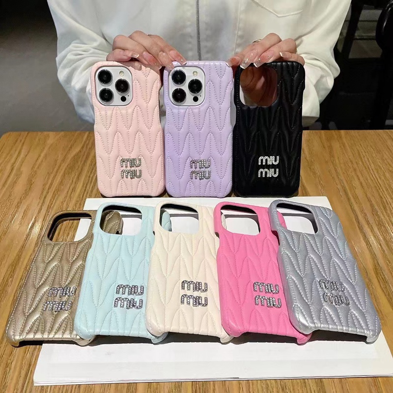 Miu Miu ミュウミュウ ブランド iPhone 14/14 Pro/14 Pro Maxケース キラキラ 上質レザー風 モノグラム柄 ジャケット型 カラー