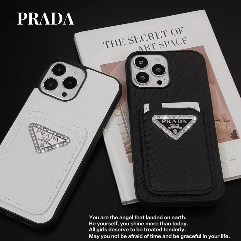 Prada プラダ ブランド iphone15pro maxケース 手帳型 お洒落 アイフォン15プロ カバー カード ブランド