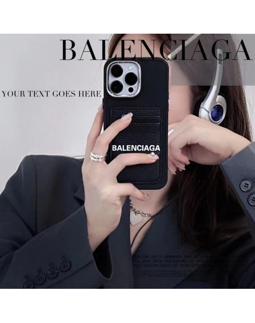 Balenciaga バレンシアガ iPhone 14 Pro max/14 Pro/14ケース  かわいい カード入れ レザー製 モノグラム 黒色 ブランド アイフォン14プロ マックス/14プロ/14/13/12/11カバー 大人気 メンズ レディース