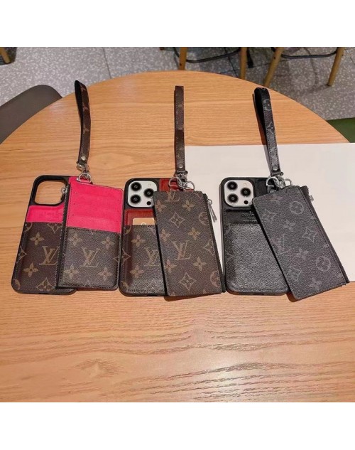 LV ルイヴィトン ブランド iphone 14/14 pro/14 pro maxケース 上質 カード収納 チェーン付き レザー 財布型 モノグラム 皮革製品 落下防止 アイフォン14/13/12/11/x/xs/xr/8+/7+カバー ファッション メンズ レディース