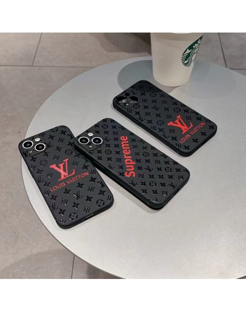 LV/Supreme ブランド iphone 14/14 pro/14 pro maxケース 激安 ルイヴィトン/シュプリーム 黒色 モノグラム ジャケット型 TPU製 アイフォン14/13/12/11/x/xs/xr/8/7カバー 大人気 メンズ レディース