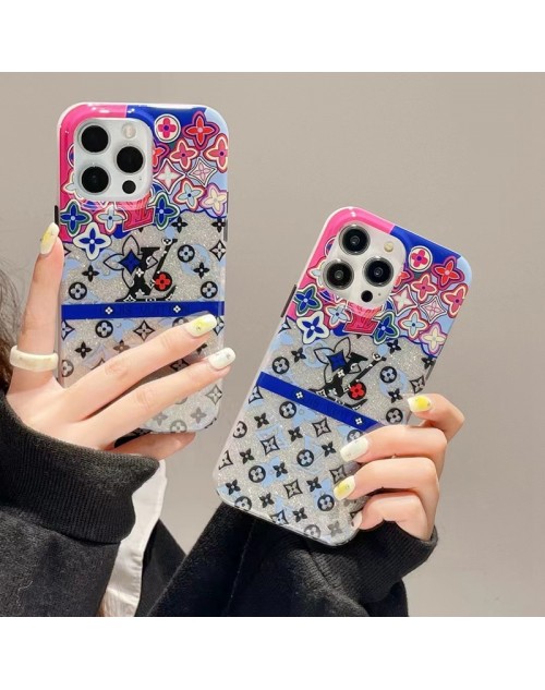 lv ブランド iphone 14/14 pro/14 pro maxケース ルイヴィトン キラキラ 花柄 カラー色 モノグラム ジャケット型 アイフォン14/13/12カバー 大人気 メンズ ディーズ