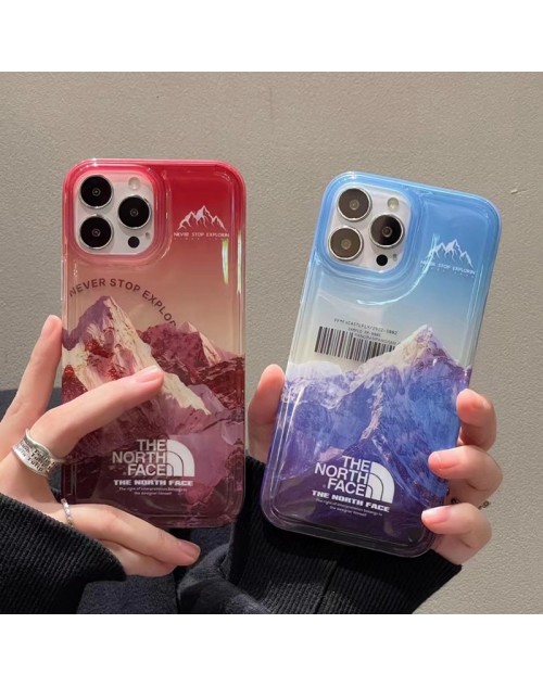 The North Face ブランド ザノースフェイス iphone 14/14Pro/14 Pro Maxケース 雪山柄 ジャケット型 クリア 韓国風 アイフォン14/13/12/11カバー セレブ愛用 メンズ レディース