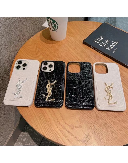 ysl イブサンローラン iPhone 14/14 Pro/14 Pro Max/14 Plusケース 韓国風 カード入れ  ワニ レザー風 収納可能 モノグラム ブランド  アイフォン14/14プロ/14プロ マックス/14プラス/13/12/11カバー 大人気 メンズ レディース