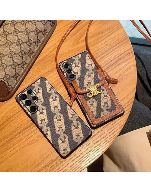 CELINE セリーヌ Galaxy S23/S23+/S23 Plus/S23 Ultra/A54 5Gケース ブランド カード入れ モノグラム柄 レザー 斜め掛け バング 収納 チェーン付き ジャケット型  落下防止 ギャラクシーs23/a54 5g/s22/s21/s20/note20カバー 芸能人愛用 メンズ レディース