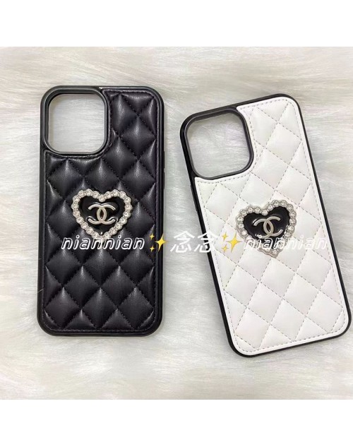 Chanel ブランド Iphone 14/14 Pro/14Pro Maxスマホケース シャネル 黒白 ハード柄 レザー ステッチ きらきら 上質 皮革製品 アイフォン14プロ マックス/14プロ/14カバー 落下保護 ハイブランド メンズ レディース