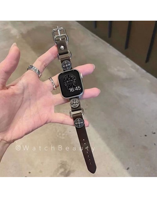 クロムハーツ Chrome Hearts apple watch 9/se2ストラップ ファッションapple watch 9/ultra2バンド メンズ レディースApple Watch 7ベルト シリコン ハイブランド アップルウォッチ8ハンド かわいいモノグラム アップルウォッチSE2バンド レザー製