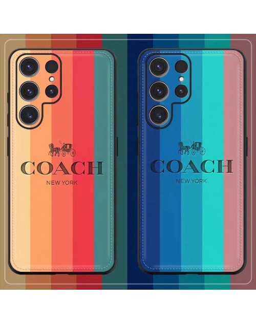 Coach/コーチ ハイブランド galaxy s23/s23+/s23 plus/s23 ultraケース インスタ風 モノグラム 虹 馬車柄 カラー色 iphone14/14Pro/14Pro max/14plusカバー ジャケット型  アイフォン14/14プロ マックス/14プラス ケース メンズ レディース