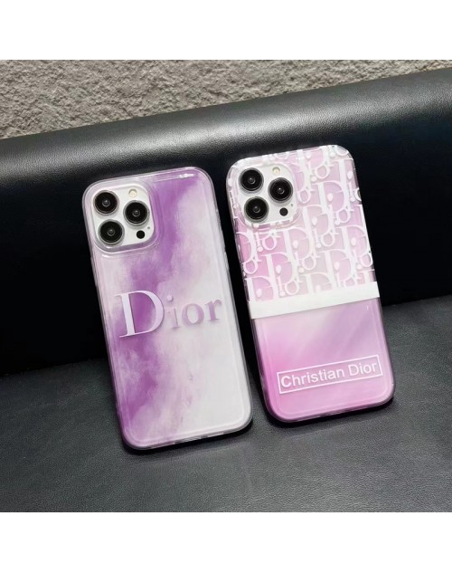 Dior ディオール ブランド iphone 14/14 pro/14 pro maxスマホケース キラキラ モノグラム 上質 クリアケース パープル色 アイフォン14/13/12/11カバー ファッション メンズ レディーズ