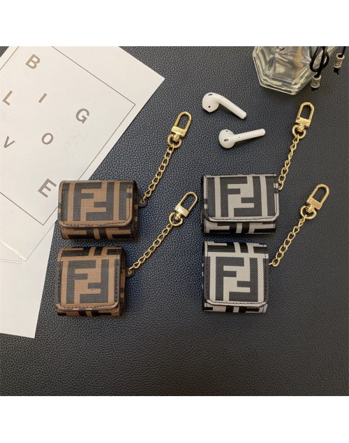 Fendi フェンディエアーポッズ 4/プロ2/3ケース レザー紛失防止 Airpods Max/Pro2/3ケース 第3世代 エアーポッズ マクス/プロ2カバー モノグラム 男女通用 airpods pro2/3ケース チエーン付きメンズ レディース
