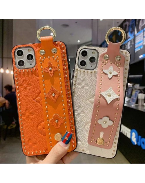 lv ハイブランド ルイヴィトン iPhone 14/14 Pro/14 Pro Maxケース スタンド機能 ハンドバンド付 リベット柄 モノグラム リング付き レザー製 ジャケット型 落下防止アイフォン14/13/12/11カバー ファッション メンズ レディース