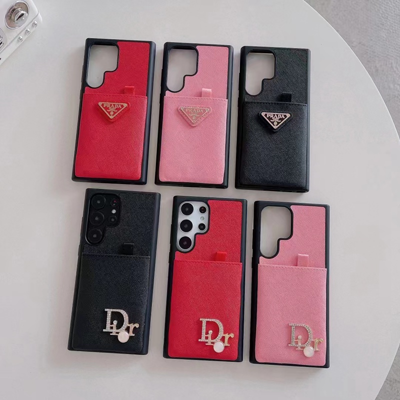 prada dior ブランド galaxy s23/s23+/s23 plus/s23 ultraケース インスタ風 芸能人愛用 ディオール プラダ カード入れ レザー製