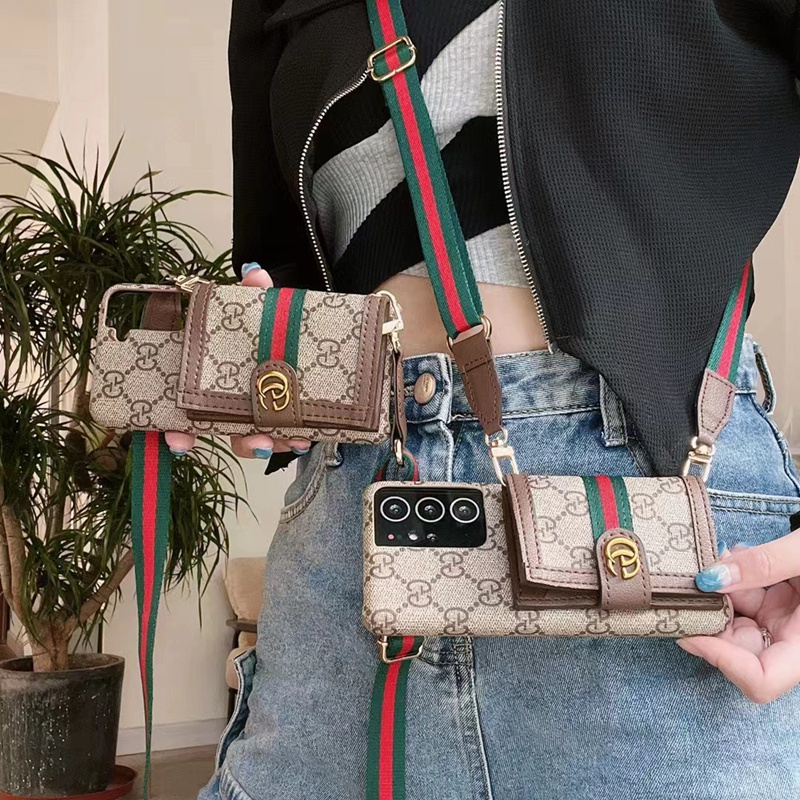 GucciグッチGalaxy S23+Ultra/14Pro Max/14Plusケース財布ストラップバッグ革カード モノグラム ブランド ギャラクシーS23カバー男女