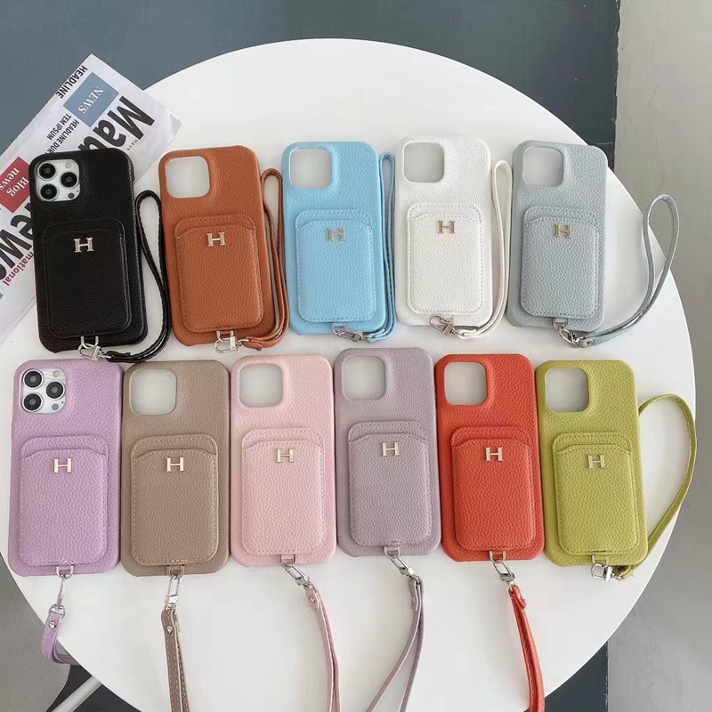 HERMES ブランド エルメス iphone 15/15 Pro/15 pro max/15 plusケース モノグラム チェーン付き カード入れ レザー アイフォン14/15カバー 激安 メンズ レディース