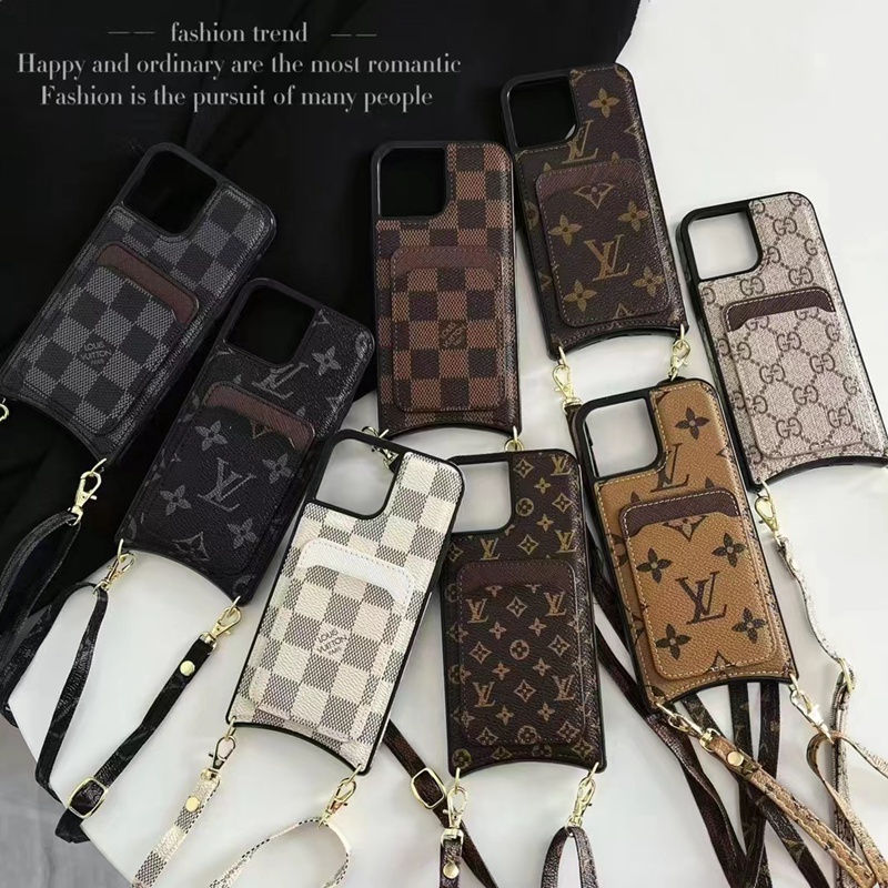 Gucci/グッチ LV/ルイヴィトン ハイブランド iphone 14/14 pro/14 pro maxケース カード収納 斜め掛けバッグ風 チェーン付き 革