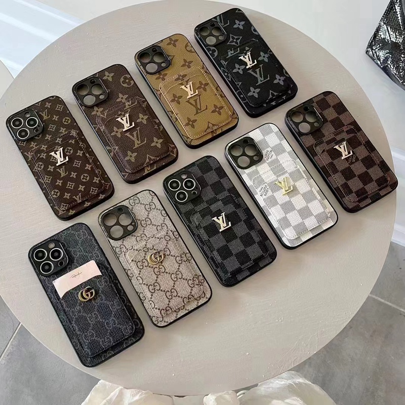 GUCCI/LVハイブランドiPhone 14/14 Pro/14 Pro Maxケース セレブ愛用 カード収納 ルイヴィトン/グッチ レザー製 モノグラム ジャケット型