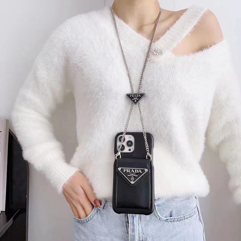prada iphone14pro max/14plusケース プラダ 革 カード ストラップ バッグ 斜め掛け アイフォン14カバー ハイブランド 男女