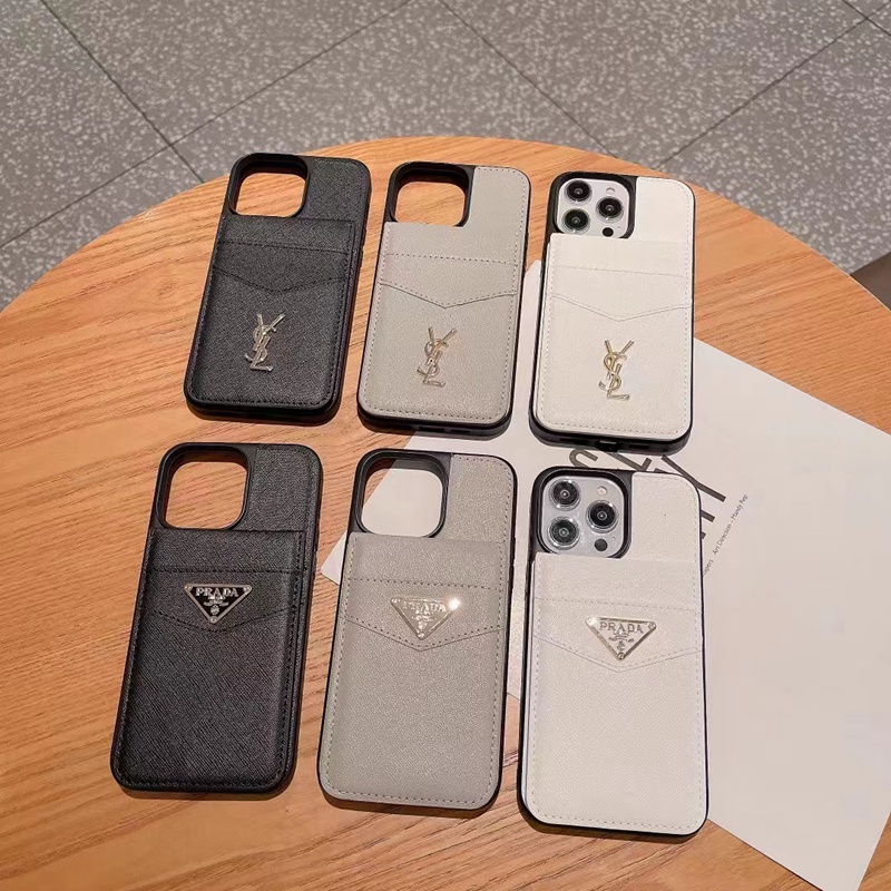 Prada プラダ YSL ブランド iphone15Pro maxケース カード入り 革 レザー サンローラン