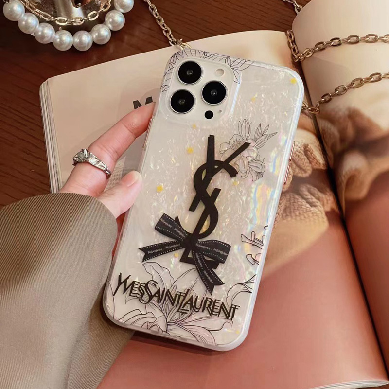 YSL イブサンローラン iphone 14/14 pro/14 pro maxケース クリア きらきら ブランド 花柄 ジャケット型 芸能人愛用