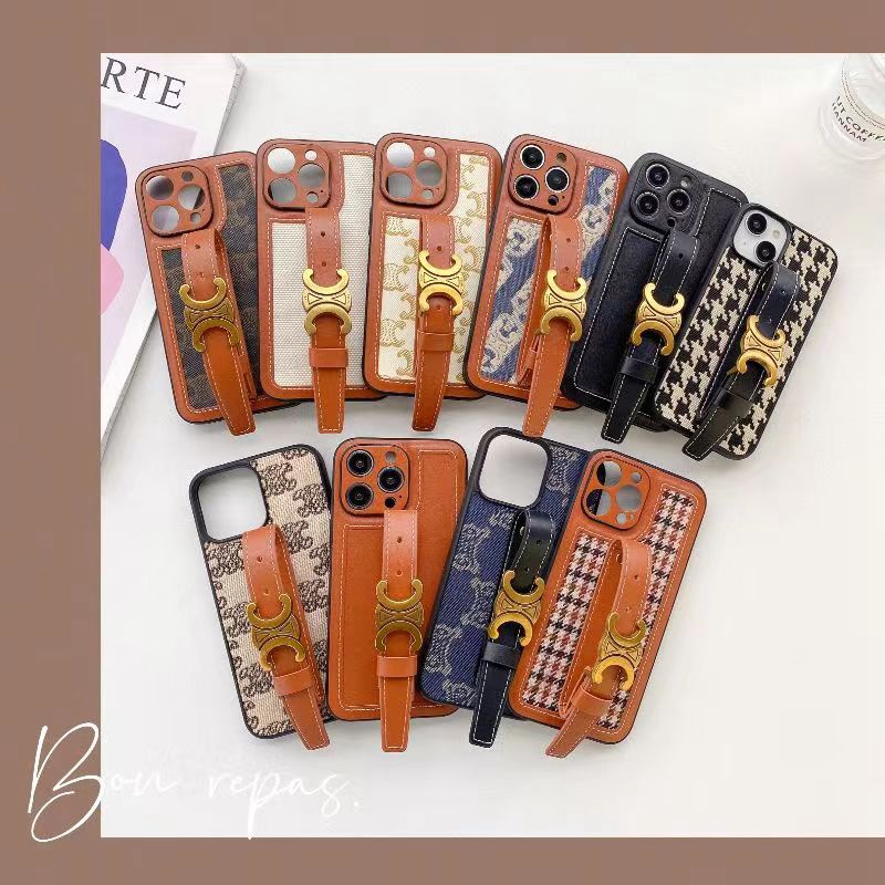 CELINE/セリーヌ ブランド iPhone 14/14 Pro/14 Pro Maxケース モノグラム ハンドバンド付き レザー 調節可能 ジャケット型