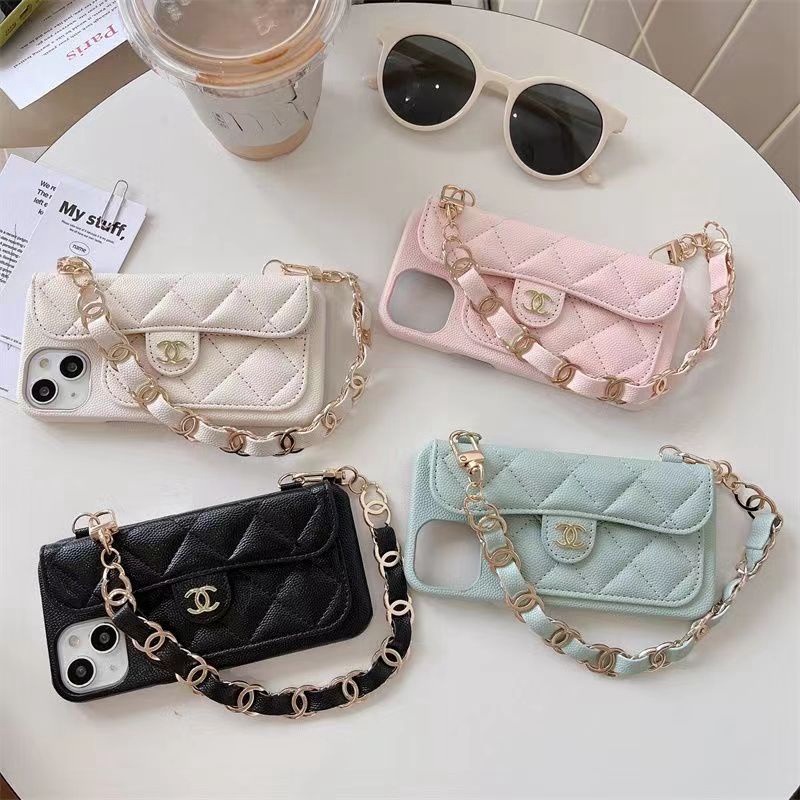 ブランド Chanel iphone 14/14 pro/14 pro maxケース 上質 皮革製品 シャネル カード入れ 落下防止 財布型 チェーン付