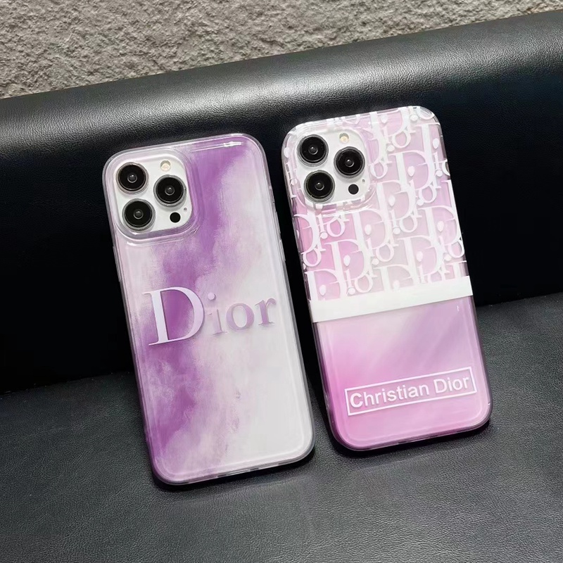 Dior ディオール ブランド iphone 14/14 plus/14 pro maxスマホケース キラキラ モノグラム 上質 クリアケース パープル色 アイフォン14カバー