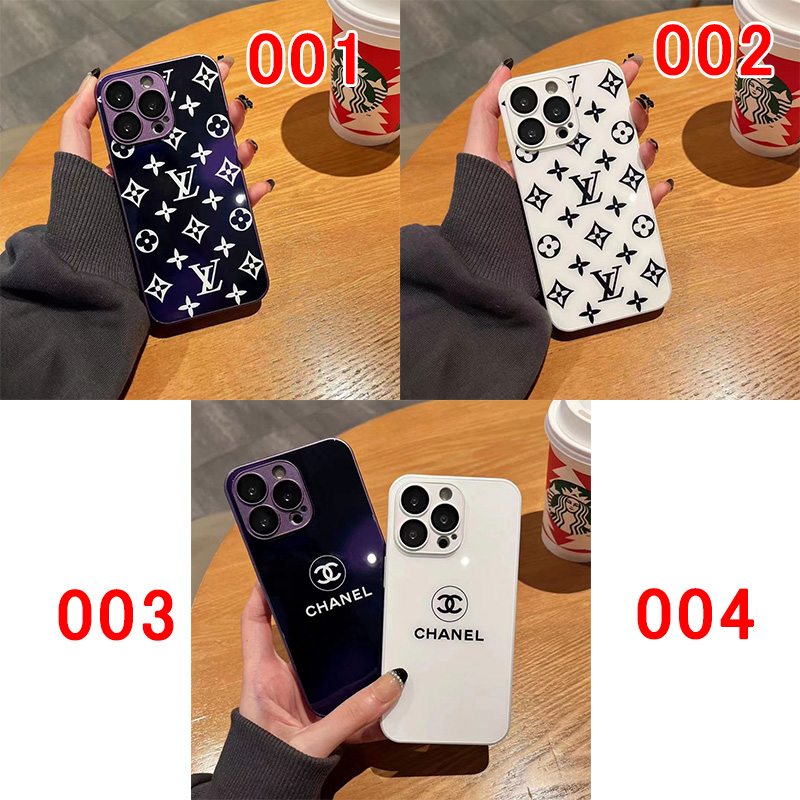 LV Chanel ルイヴィトン シャネル iPhone 14/14 pro/14 pro maxケース おしゃれ ガラス型 ジャケット型 鏡 黒白色モノグラム ブランド 耐衝撃アイフォン14カバー 大人気 メンズ レディース